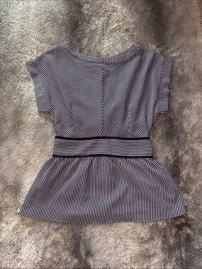 Monteau Navy & White Striped Peplum Blouse ⛵️